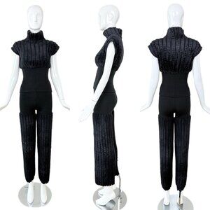 AZZEDINE ALAIA 1994 Vintage Black Chenille Pant Set